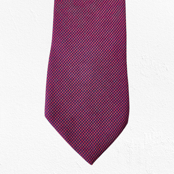 90s Vintage Tommy Hilfiger Red Blue Houndstooth Checkered USA Made Silk Neck Tie
